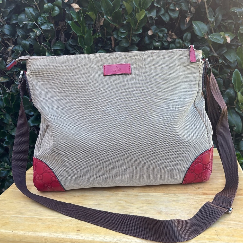 Gucci Crossbody Messenger Beige and Red Women's Bag